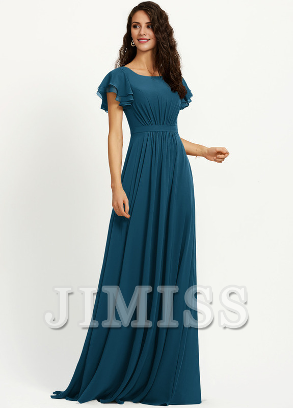 Ruffled A-line Scoop Neck Chiffon Bridesmaids Dress