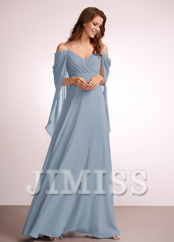 A-line off-shoulder floor-length chiffon bridesmaid dress