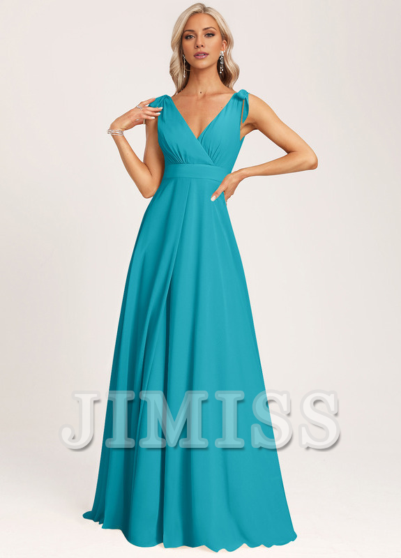 A-link V-neck and ground chiffon bow bridesmaid dress