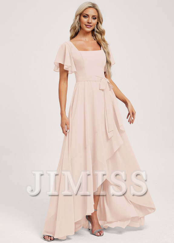A-line square asymmetric chiffon bridesmaid dress