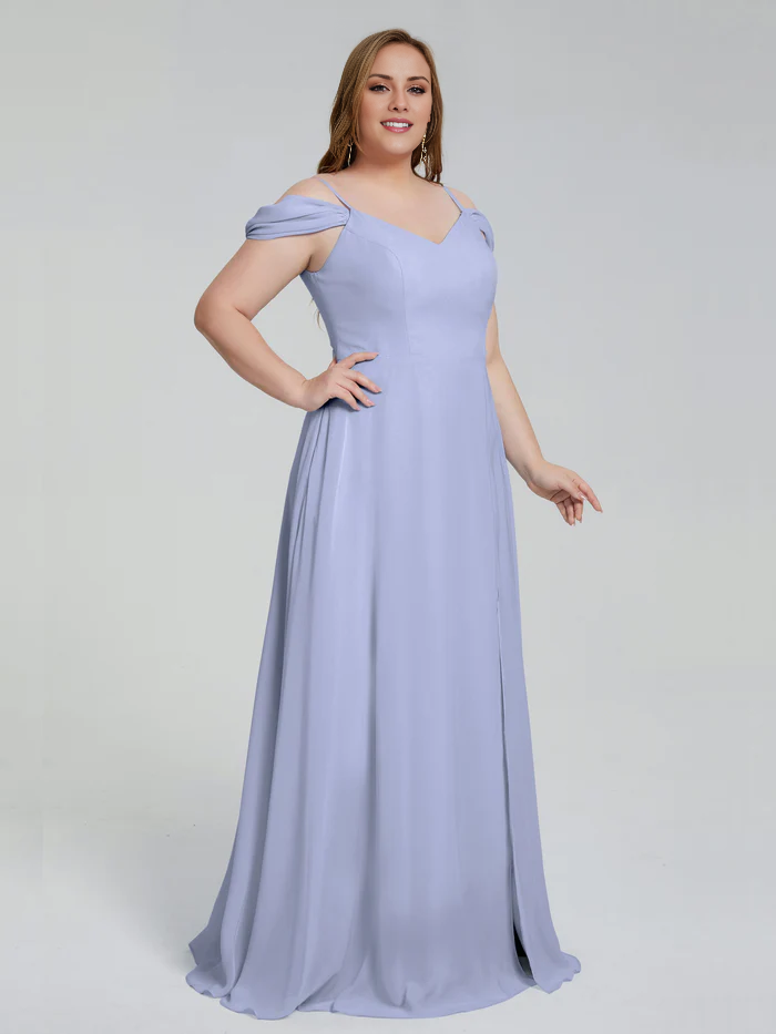 Thin shoulder strap plus size and floor length bridesmaid dress