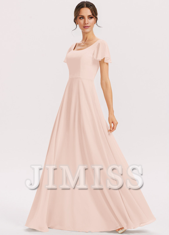 Tiered Ruffle A-Line Square Floor-Length Chiffon Bridesmaids Dress
