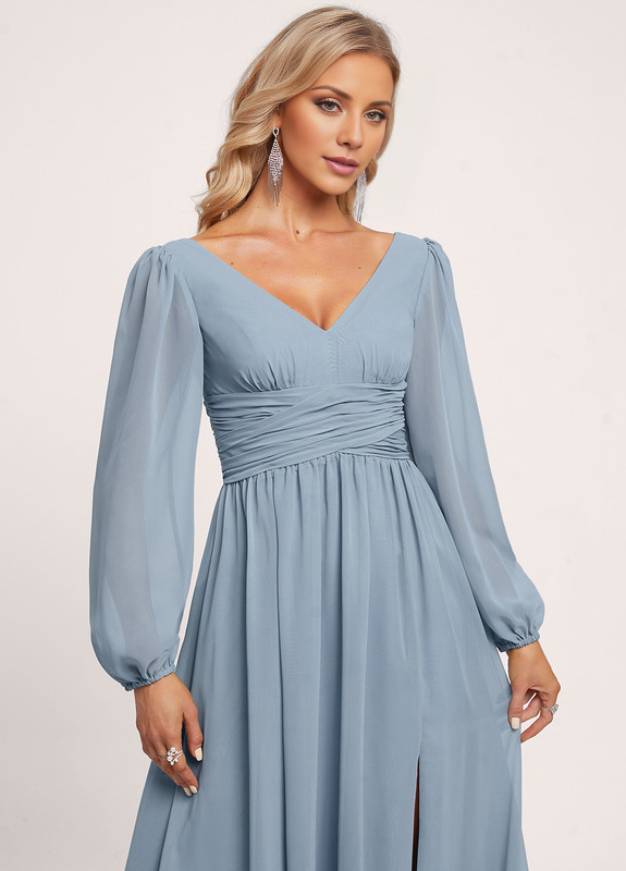 Ruffled A-line V-neck Floor-length Chiffon Bridesmaids Dress