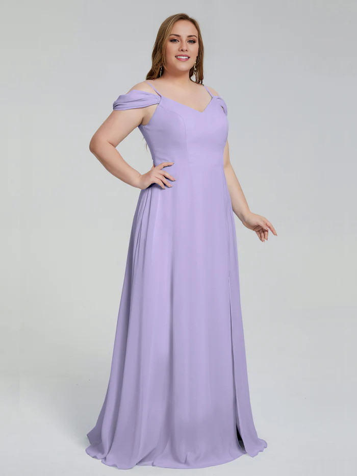 Thin shoulder strap plus size and floor length bridesmaid dress