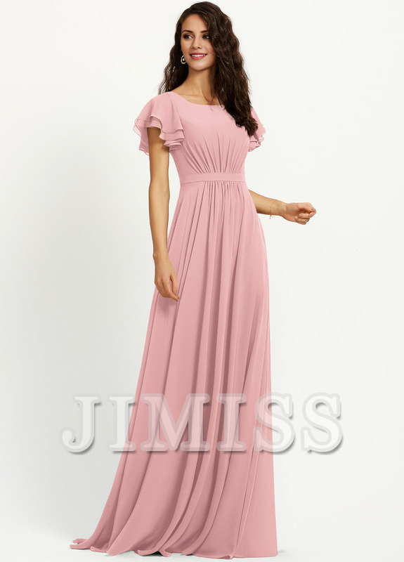 Ruffled A-line Scoop Neck Chiffon Bridesmaids Dress