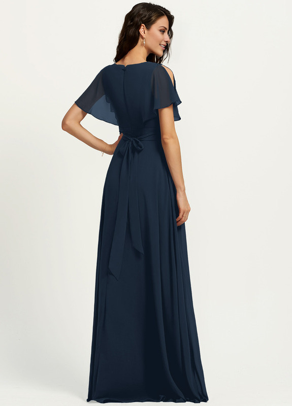 A-line V-neck floor-length chiffon bridesmaid dress