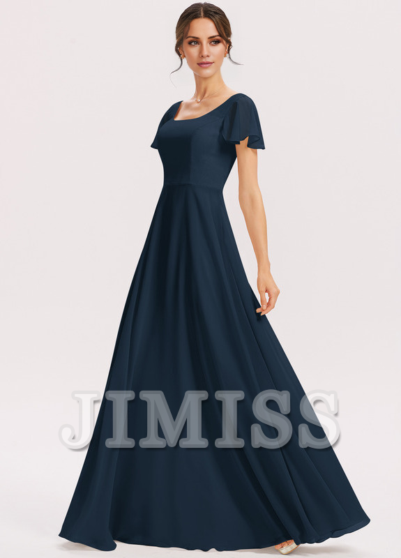 Tiered Ruffle A-Line Square Floor-Length Chiffon Bridesmaids Dress