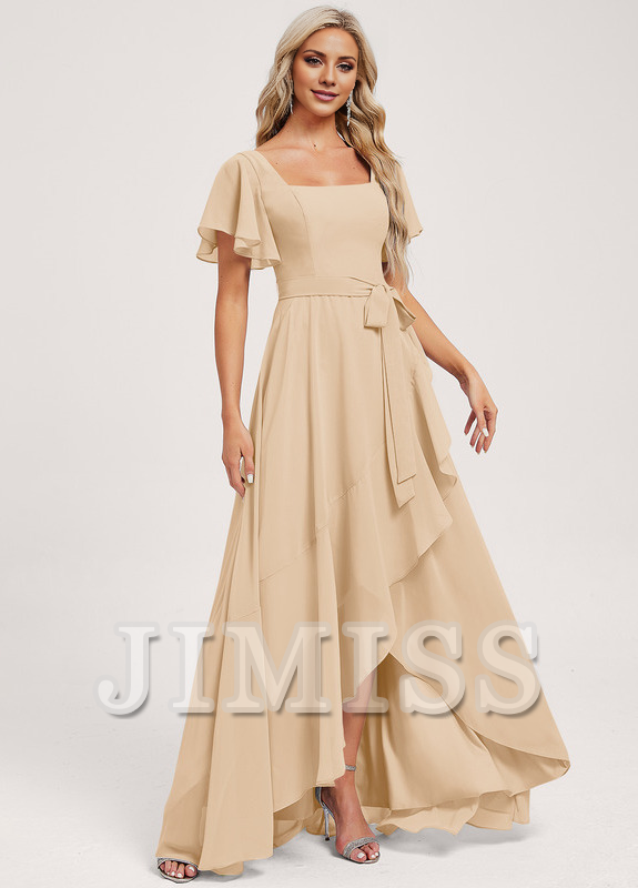 A-line square asymmetric chiffon bridesmaid dress