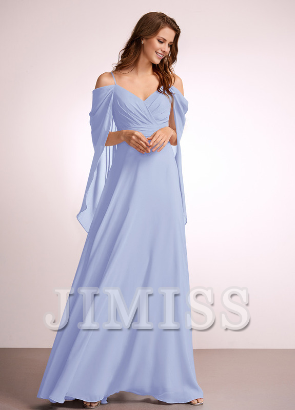 A-line off-shoulder floor-length chiffon bridesmaid dress