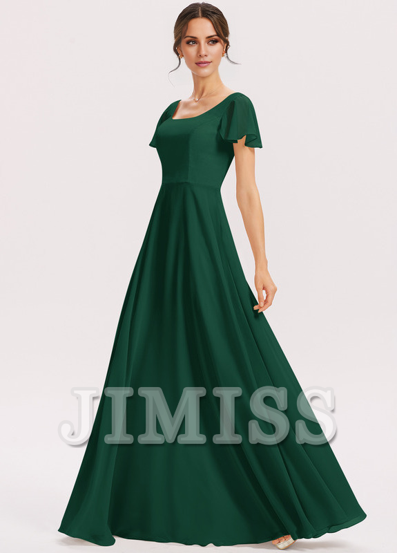 Tiered Ruffle A-Line Square Floor-Length Chiffon Bridesmaids Dress