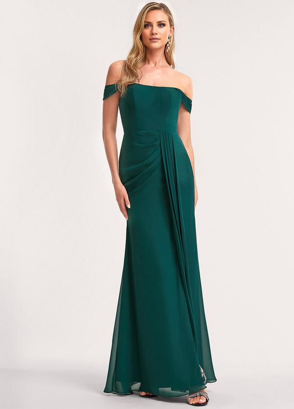 A-line off-the-shoulder floor-length chiffon bridesmaid dress