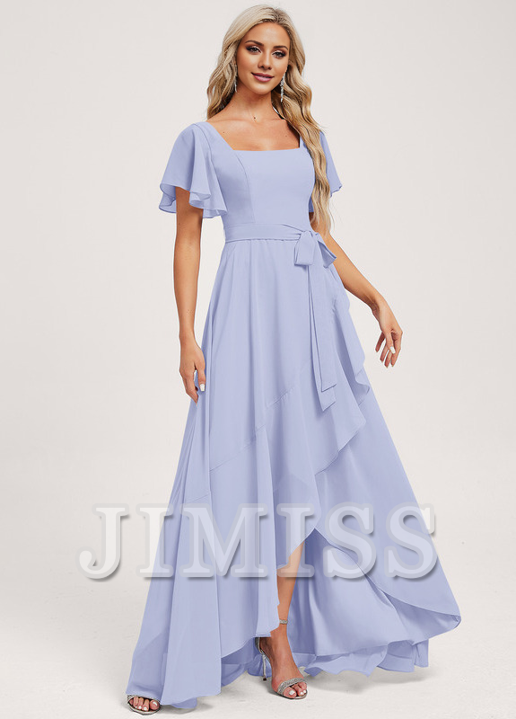 A-line square asymmetric chiffon bridesmaid dress