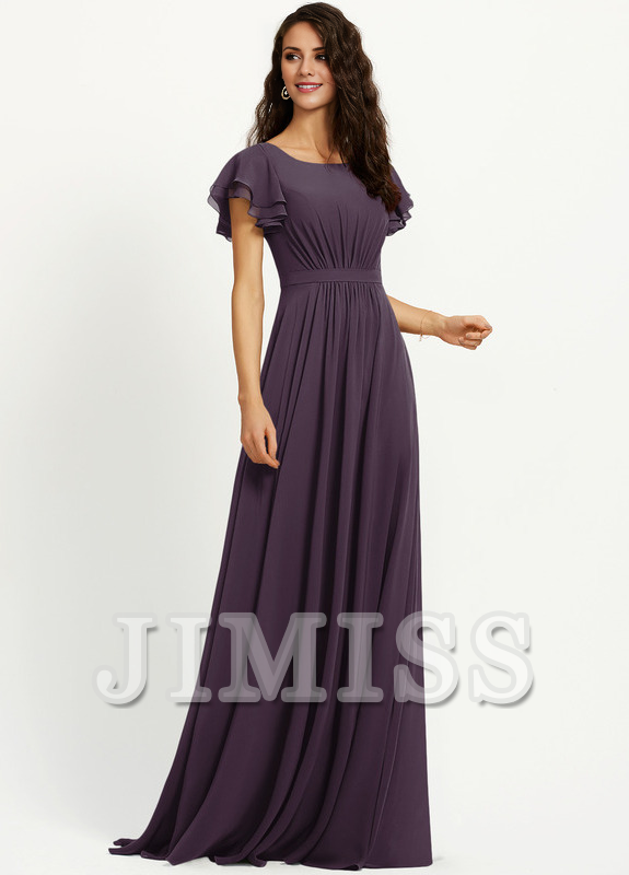 Ruffled A-line Scoop Neck Chiffon Bridesmaids Dress