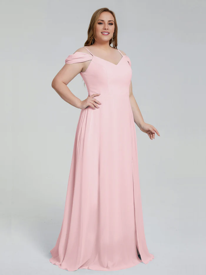Thin shoulder strap plus size and floor length bridesmaid dress