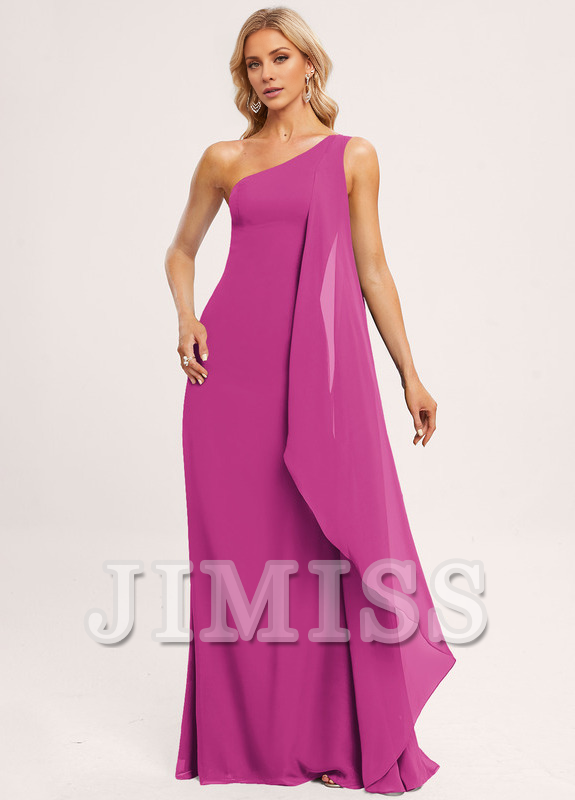 Ruffled A-line One Shoulder Floor Length Chiffon Bridesmaids Dress