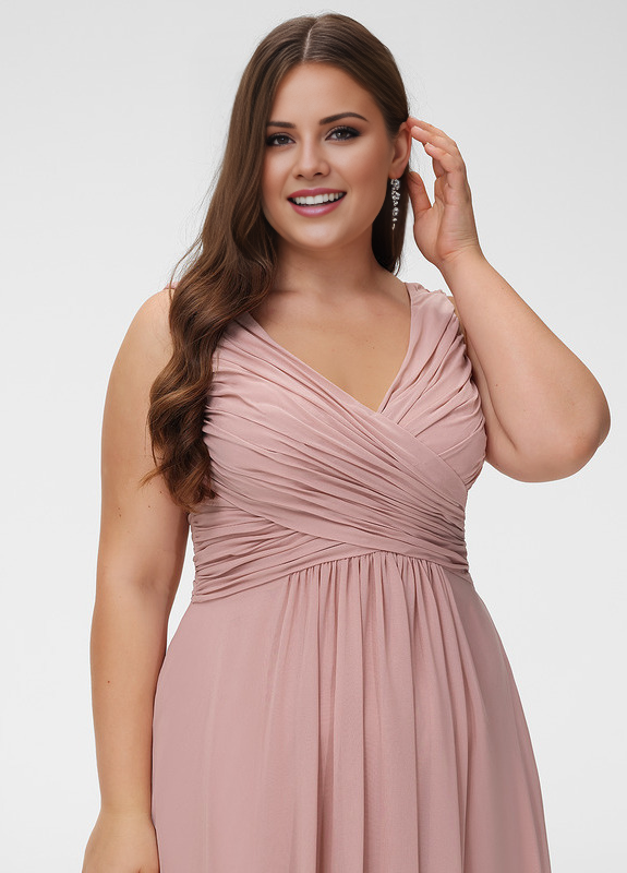 A-line V-neck floor-length chiffon pleated bridesmaid dress