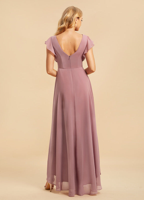 Ruffled A-line Scoop Asymmetric Chiffon Bridesmaids Dress