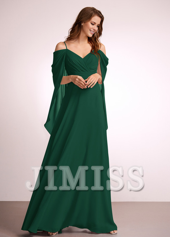 A-line off-shoulder floor-length chiffon bridesmaid dress