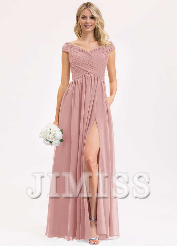 Ruffled A-line Floor-length Chiffon Bridesmaids Dress