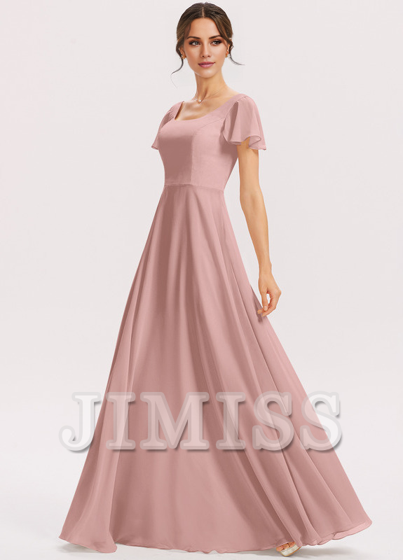 Tiered Ruffle A-Line Square Floor-Length Chiffon Bridesmaids Dress