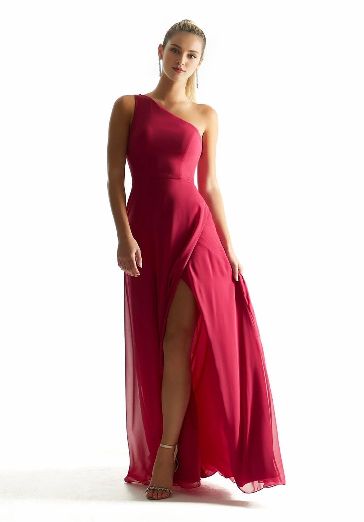 A-line single shoulder collar chiffon pleated scarf backless bridesmaid dress