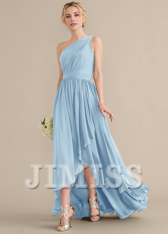 Tiered Ruffle A-Line One Shoulder Asymmetric Chiffon Bridesmaids Gown