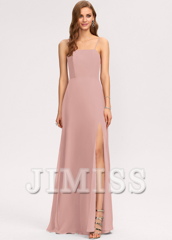 A-line square floor-length chiffon bridesmaid dress