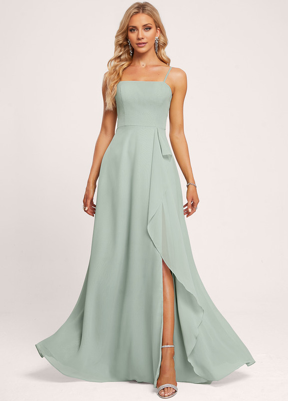Ruffled A-Line Square Floor-Length Chiffon Bridesmaids Dress