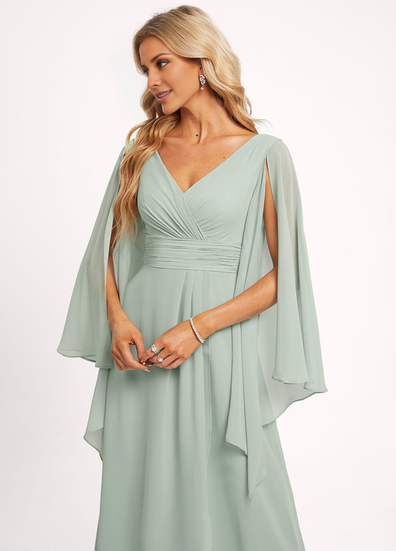 Ruffled A-line V-neck Asymmetric Chiffon Bridesmaids Dress