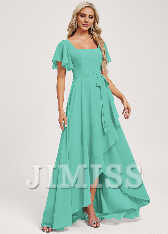A-line square asymmetric chiffon bridesmaid dress
