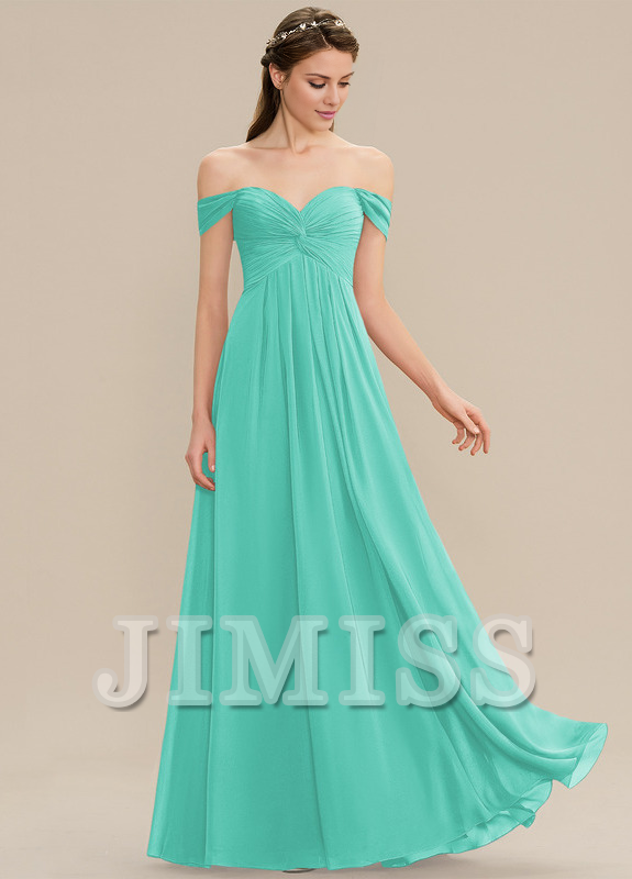 Ruffled A-line Off-the-shoulder Floor-length Chiffon Bridesmaids Dress