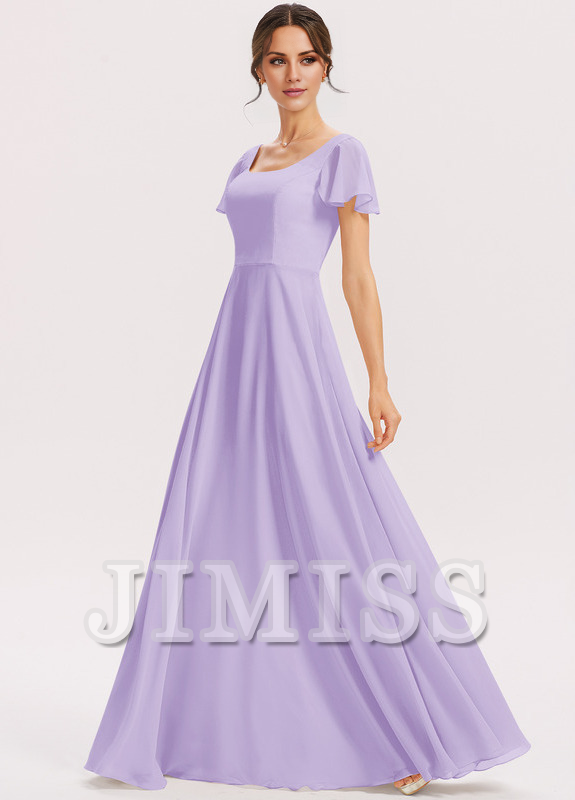 Tiered Ruffle A-Line Square Floor-Length Chiffon Bridesmaids Dress