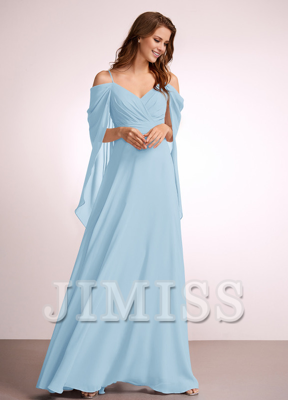 A-line off-shoulder floor-length chiffon bridesmaid dress