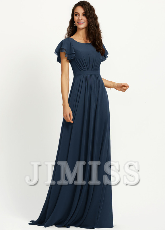 Ruffled A-line Scoop Neck Chiffon Bridesmaids Dress