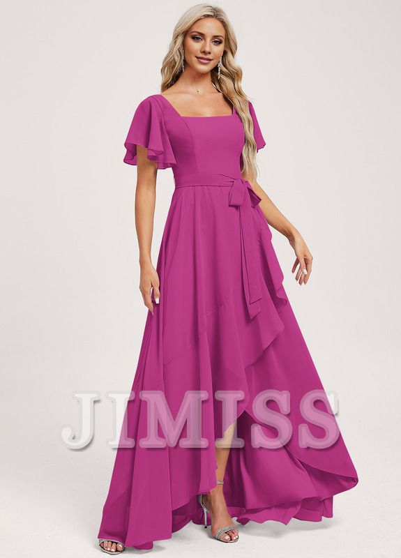 A-line square asymmetric chiffon bridesmaid dress