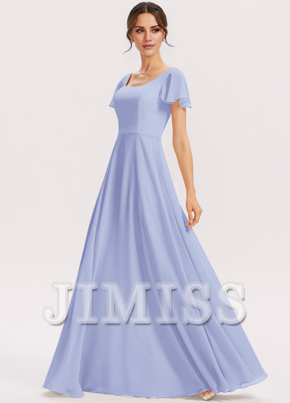 Tiered Ruffle A-Line Square Floor-Length Chiffon Bridesmaids Dress