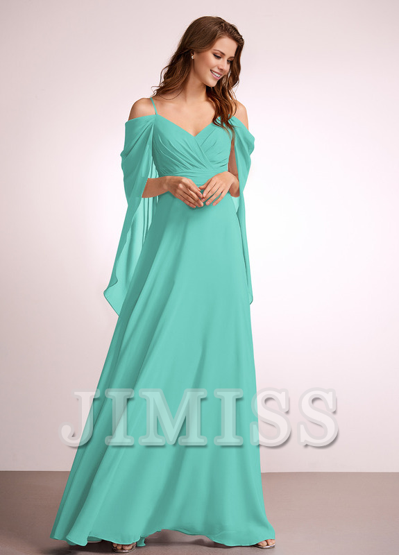 A-line off-shoulder floor-length chiffon bridesmaid dress