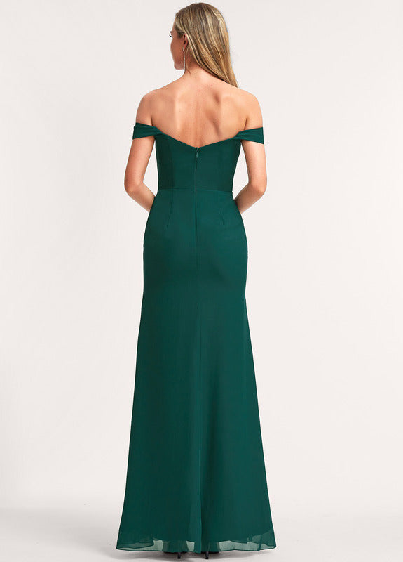 A-line off-the-shoulder floor-length chiffon bridesmaid dress