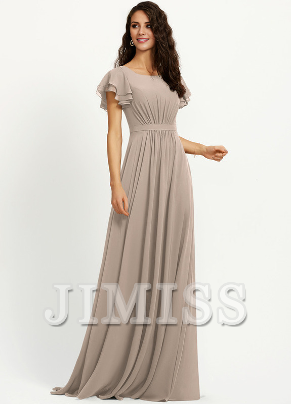 Ruffled A-line Scoop Neck Chiffon Bridesmaids Dress