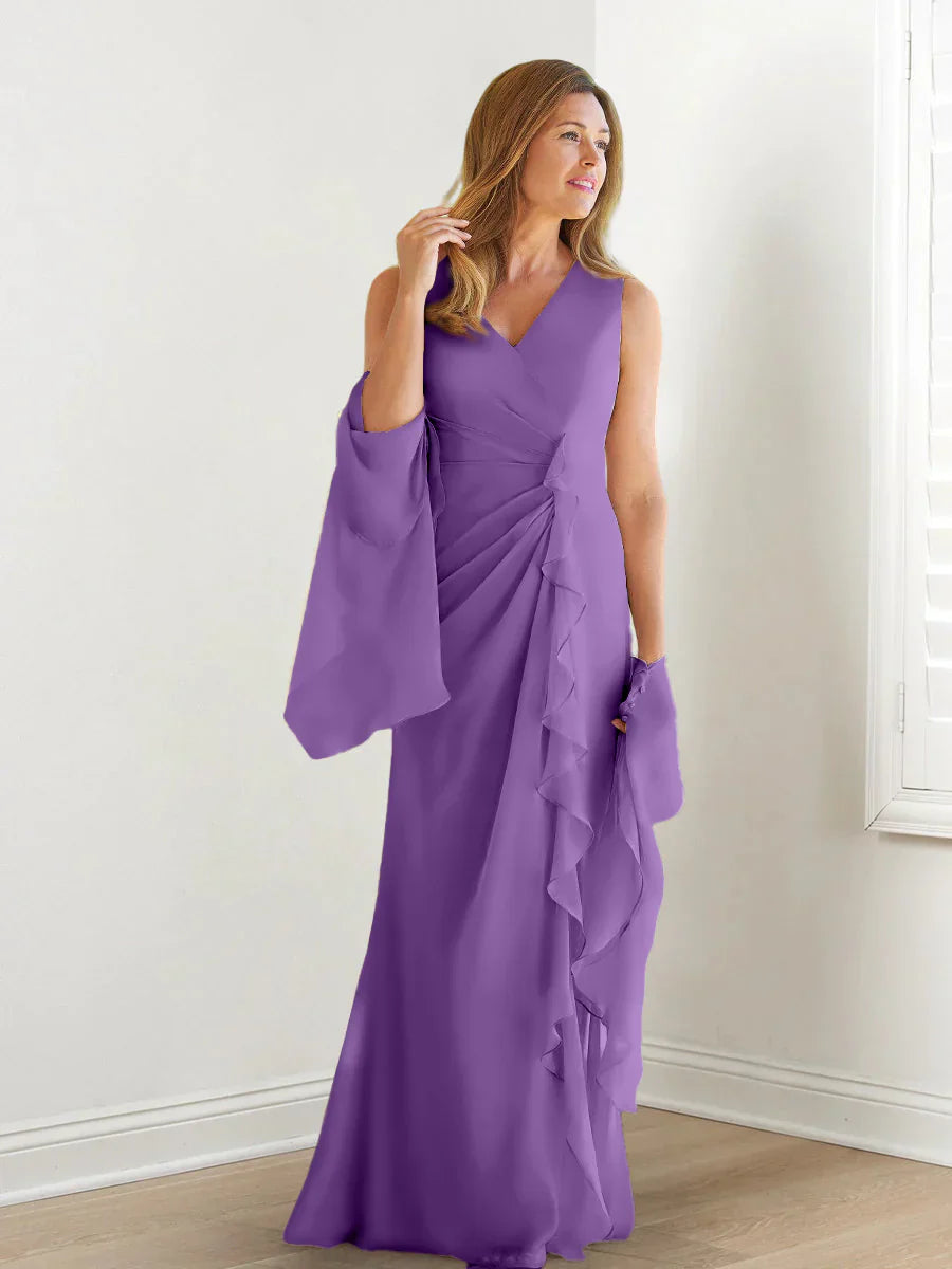 Wrap body/column V-neck sleeveless wrap body mother of the bride dress