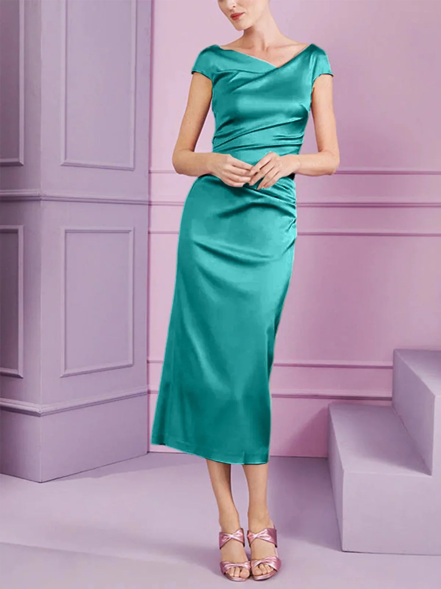 Tight fit/column style lapel long style mother of the bride dress