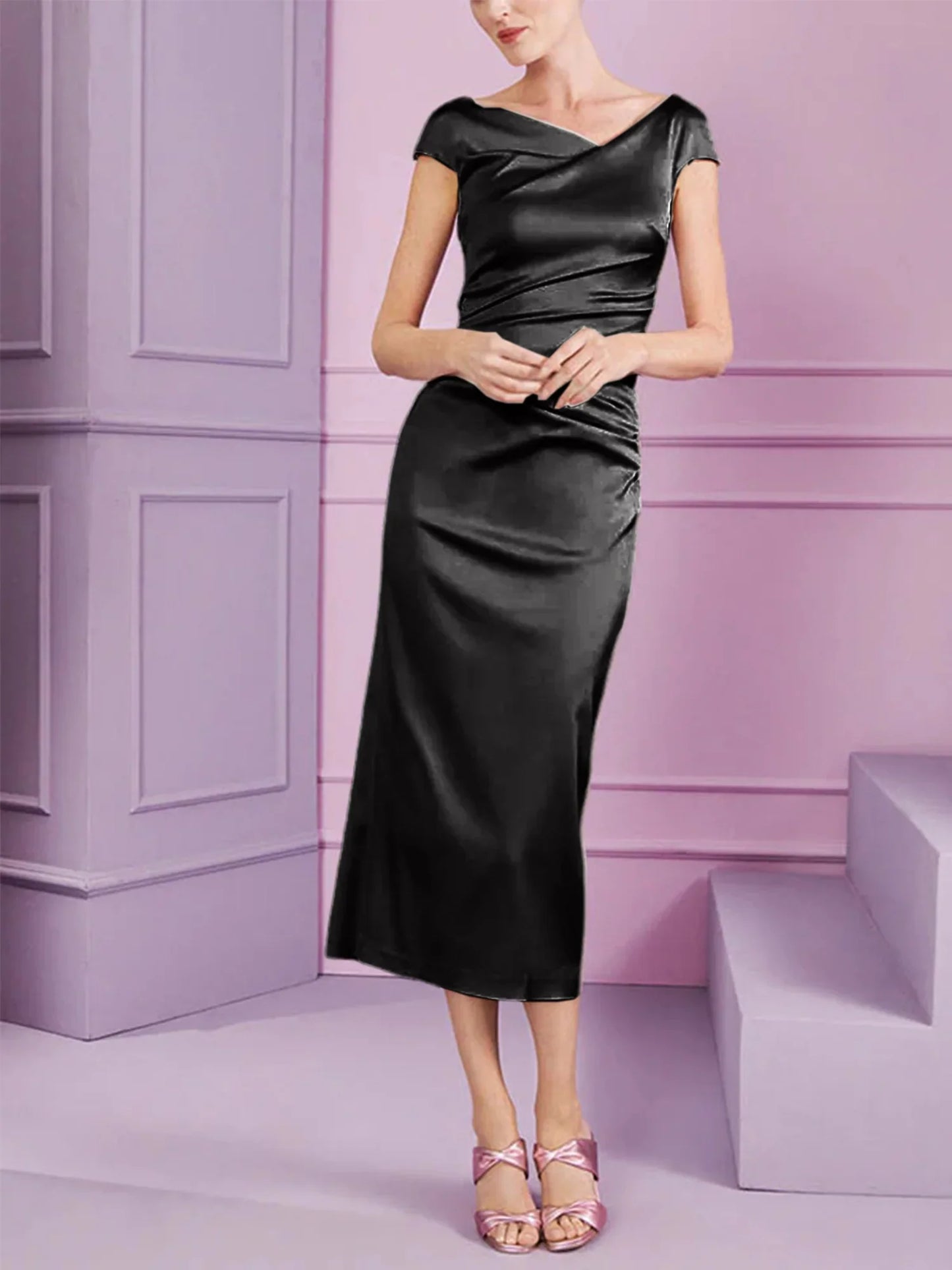 Tight fit/column style lapel long style mother of the bride dress