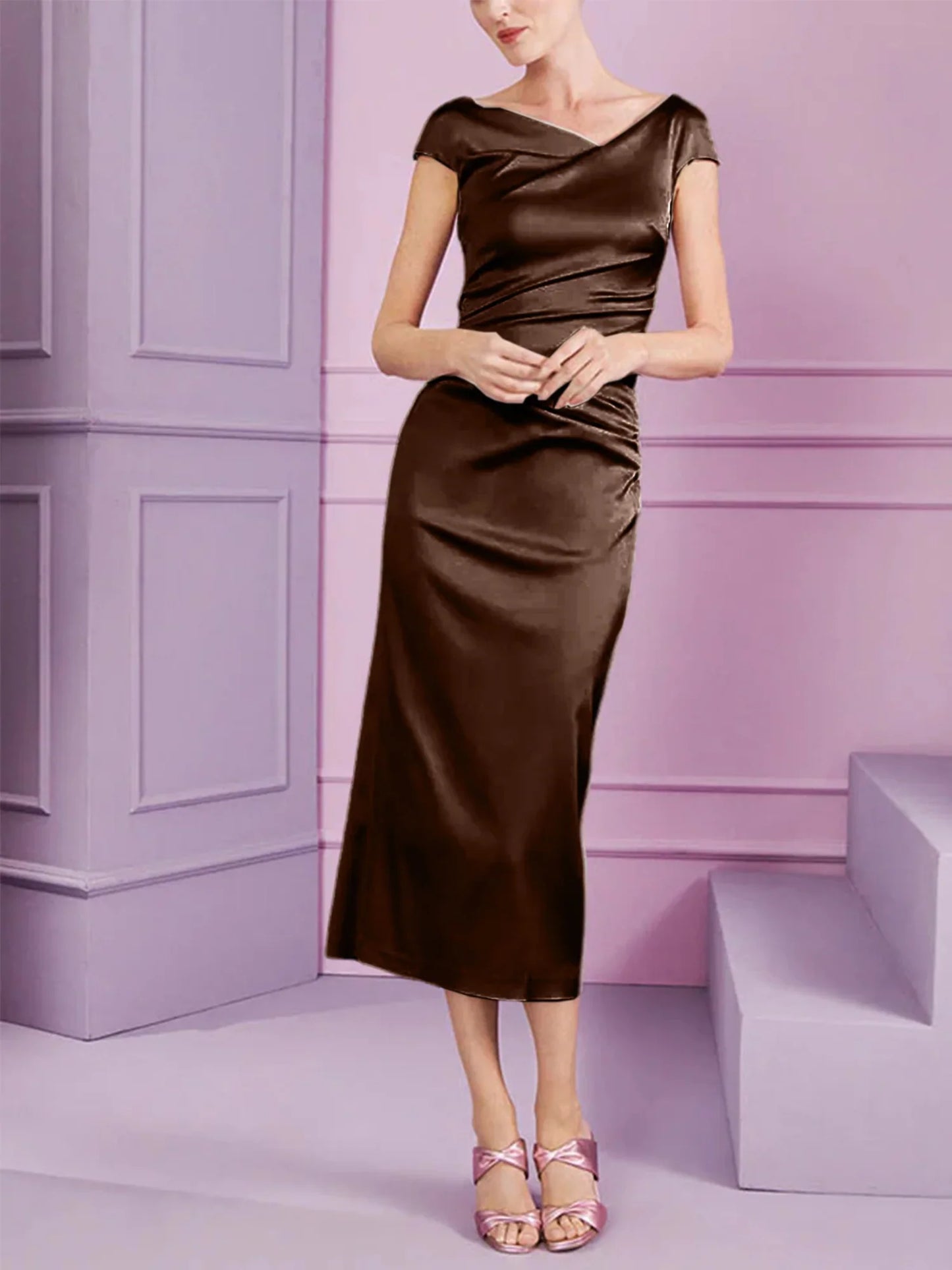 Tight fit/column style lapel long style mother of the bride dress