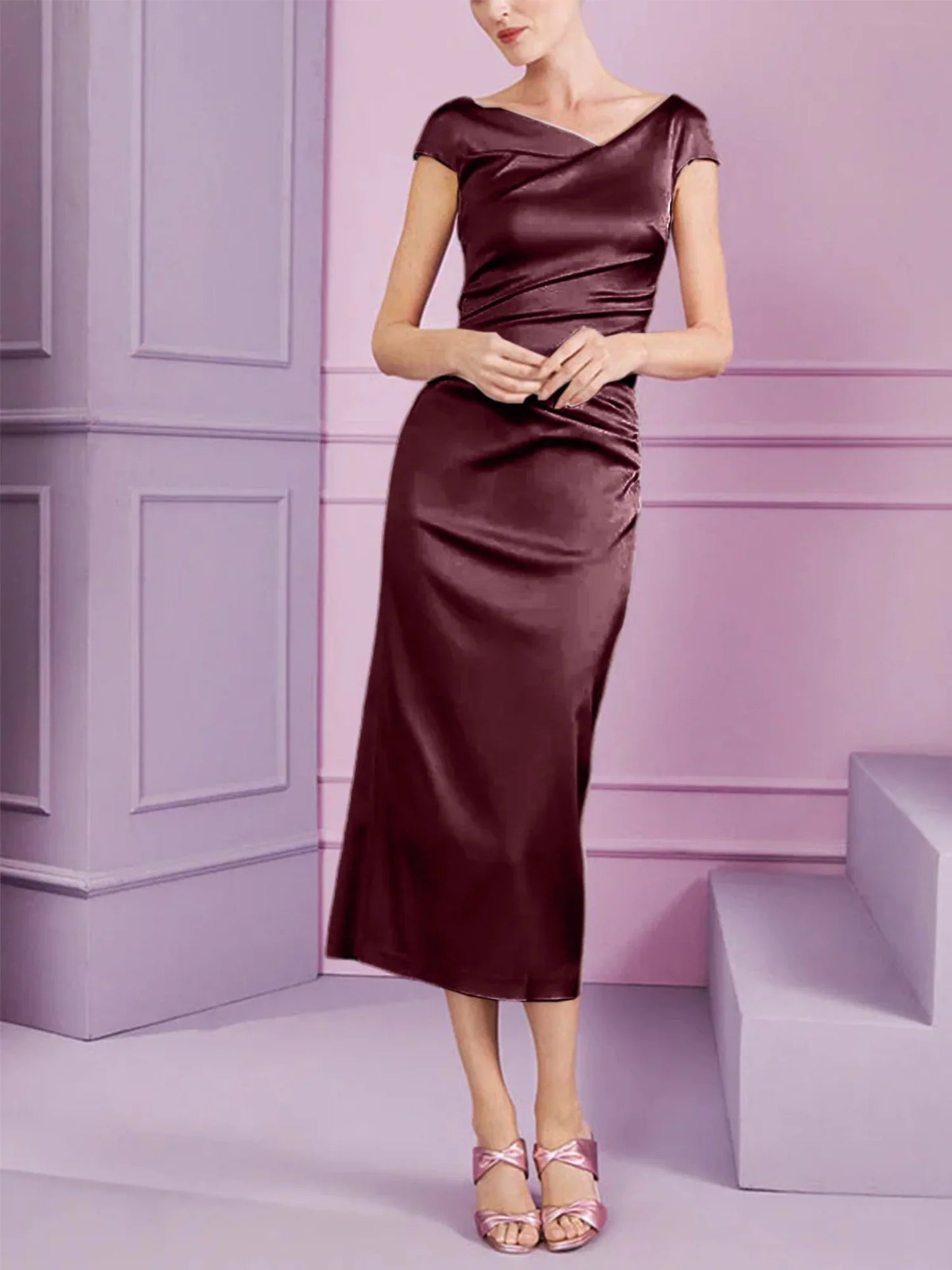 Tight fit/column style lapel long style mother of the bride dress