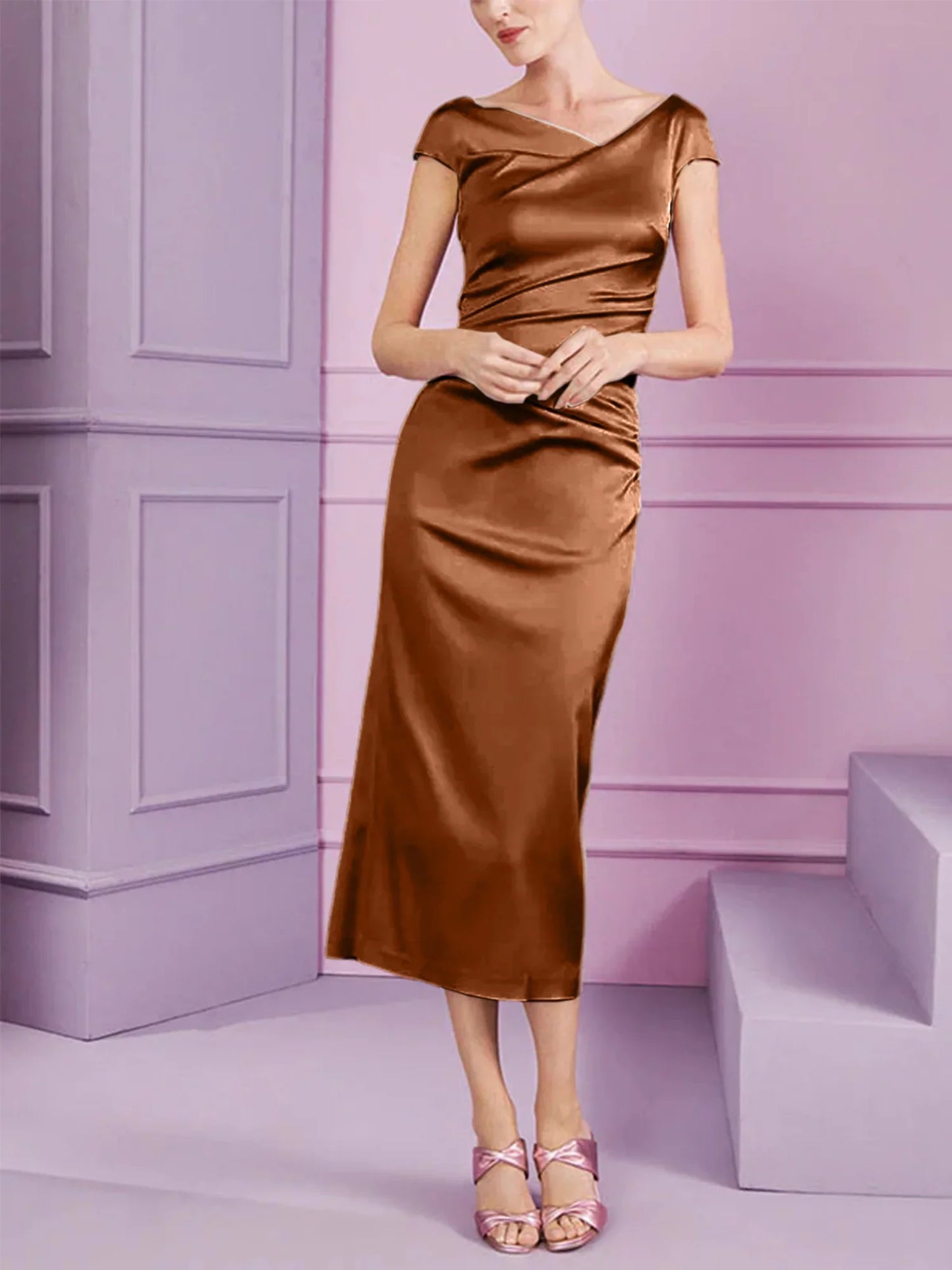 Tight fit/column style lapel long style mother of the bride dress