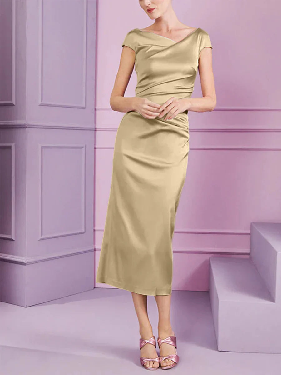 Tight fit/column style lapel long style mother of the bride dress