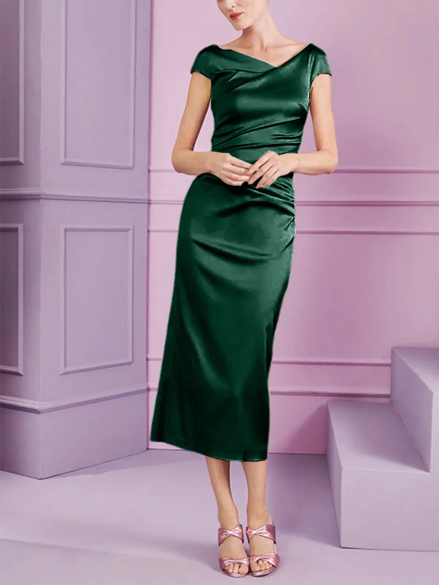 Tight fit/column style lapel long style mother of the bride dress