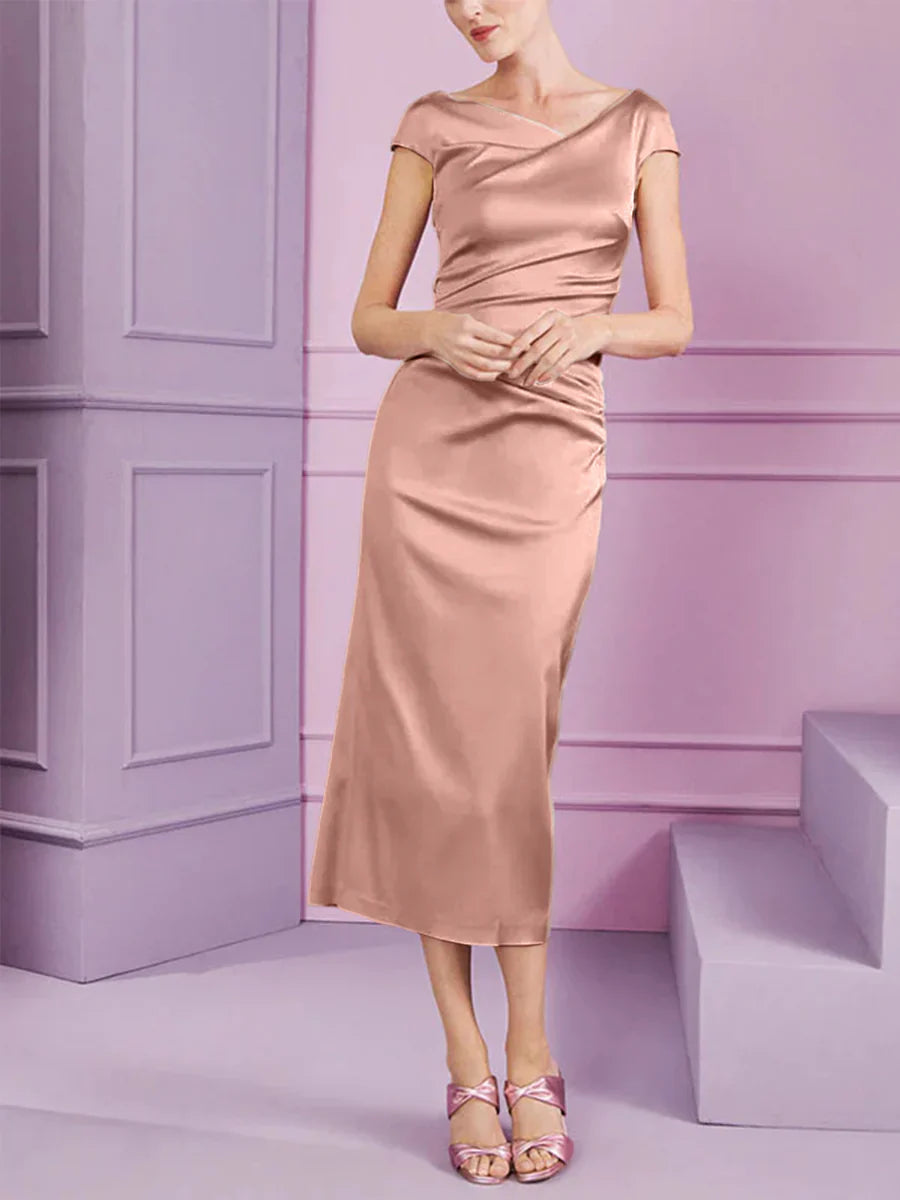 Tight fit/column style lapel long style mother of the bride dress