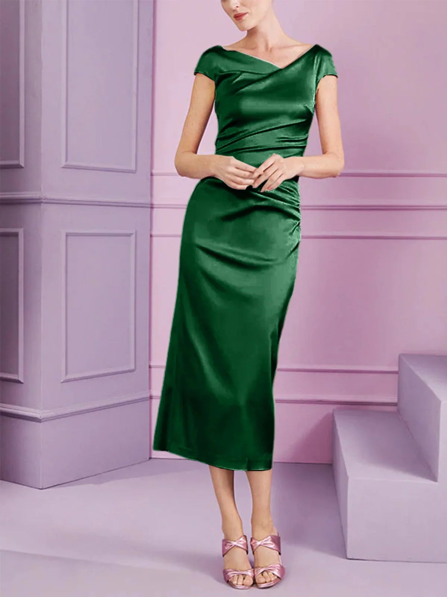 Tight fit/column style lapel long style mother of the bride dress