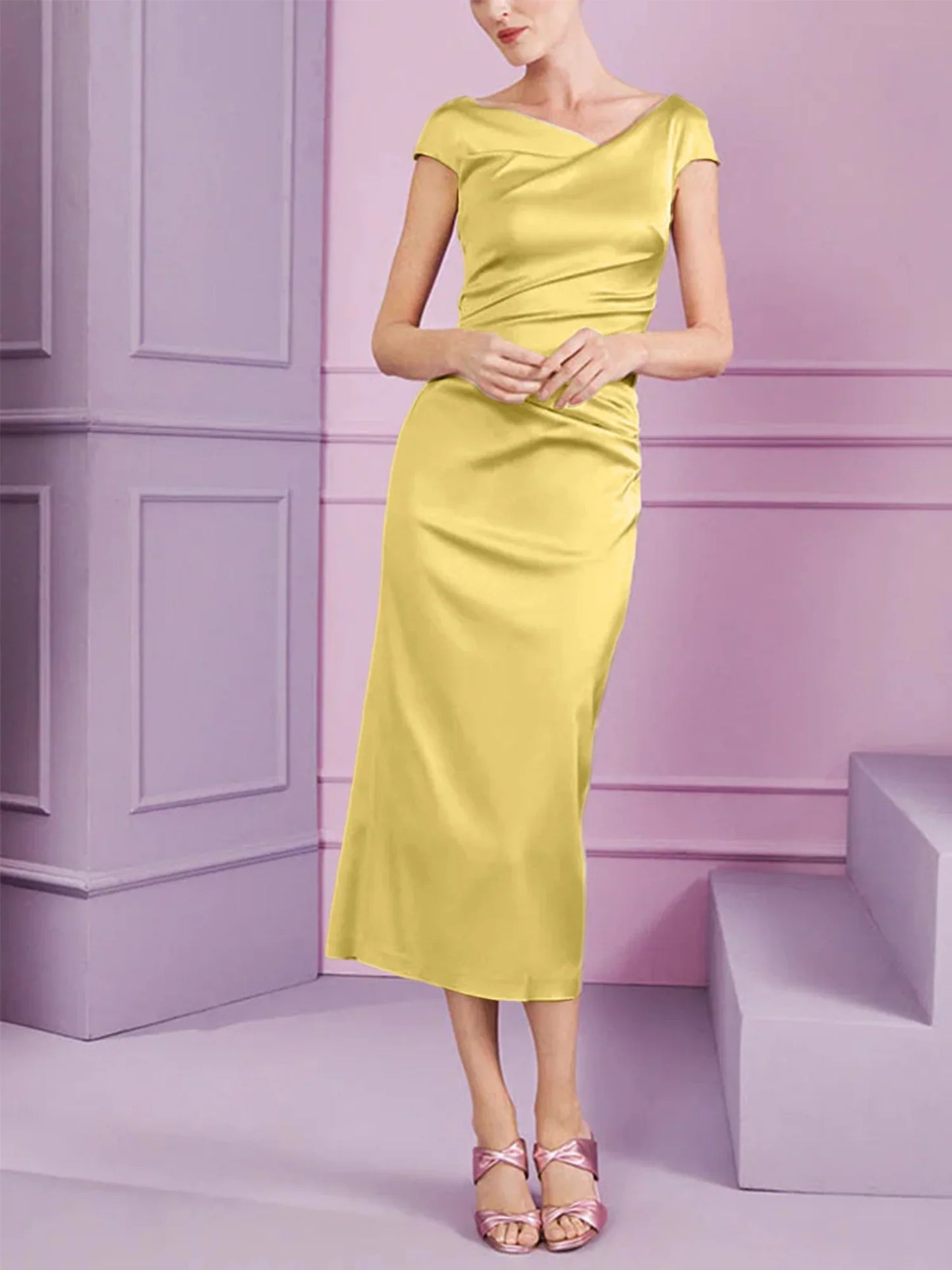 Tight fit/column style lapel long style mother of the bride dress